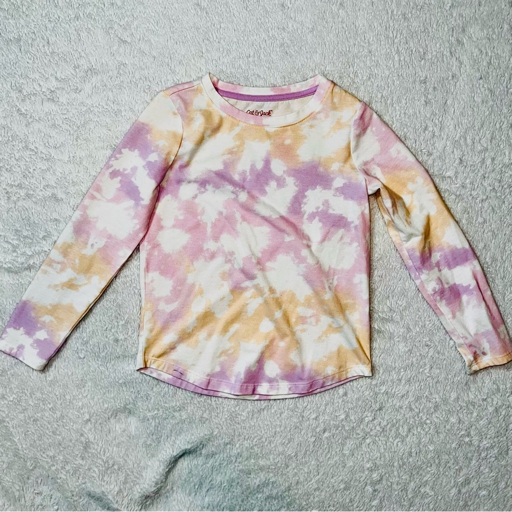 Cat & Jack Girls Size 6/6x Long Sleeve Shirt Tie Dye Orange Pink and Purple
